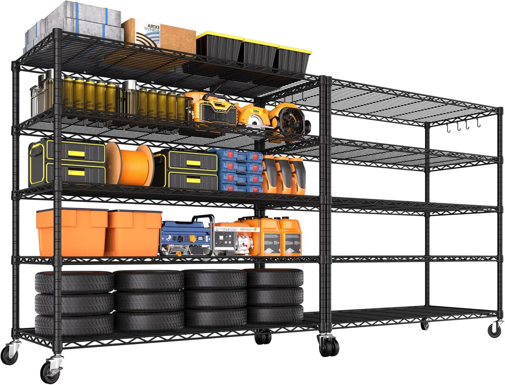 PrimeZone 2 Packs 48' W x 24' D x 81' H Heavy Duty Wire Storage Shelves with Wheels, 5 Tier Adjustable NSF Certified Garage Shelving Unit, Rolling Metal Organizer Shelf Rack for Warehouse, Restaurant