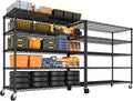 PrimeZone 2 Packs 48' W x 24' D x 81' H Heavy Duty Wire Storage Shelves with Wheels, 5 Tier Adjustable NSF Certified Garage Shelving Unit, Rolling Metal Organizer Shelf Rack for Warehouse, Restaurant
