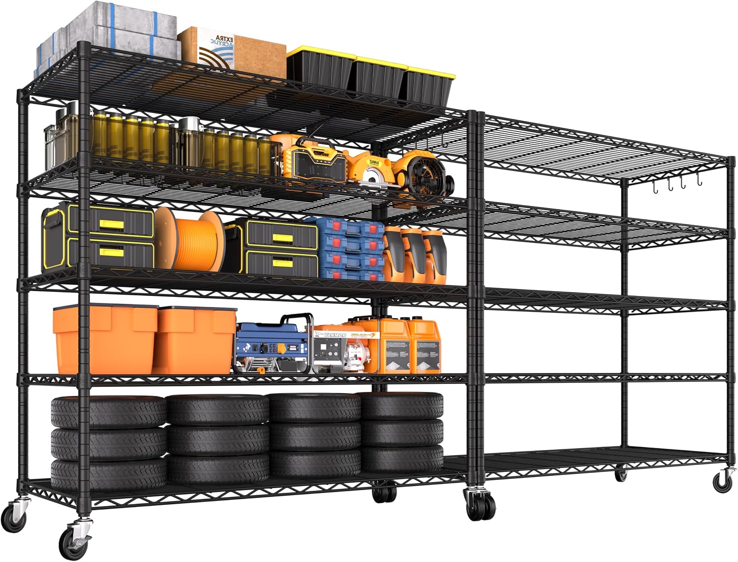 PrimeZone 2 Packs 48' W x 24' D x 81' H Heavy Duty Wire Storage Shelves with Wheels, 5 Tier Adjustable NSF Certified Garage Shelving Unit, Rolling Metal Organizer Shelf Rack for Warehouse, Restaurant