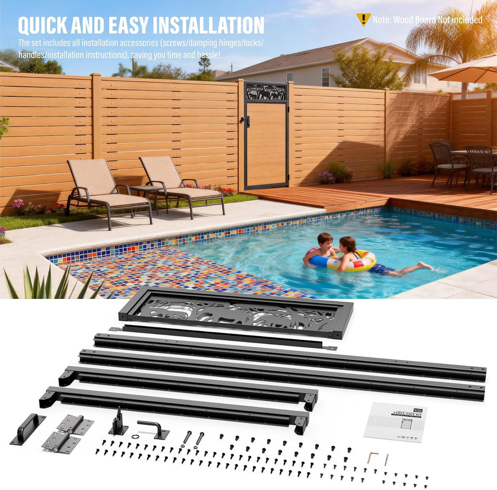 3x6FT Fence Gate Frame Kit 201 Stainless Steel Anti-Sag Heavy Duty Garden Gate Reinforcement Hardware, Left/Right Mount (No Panels Included)(34.8'W x 70.8'H)