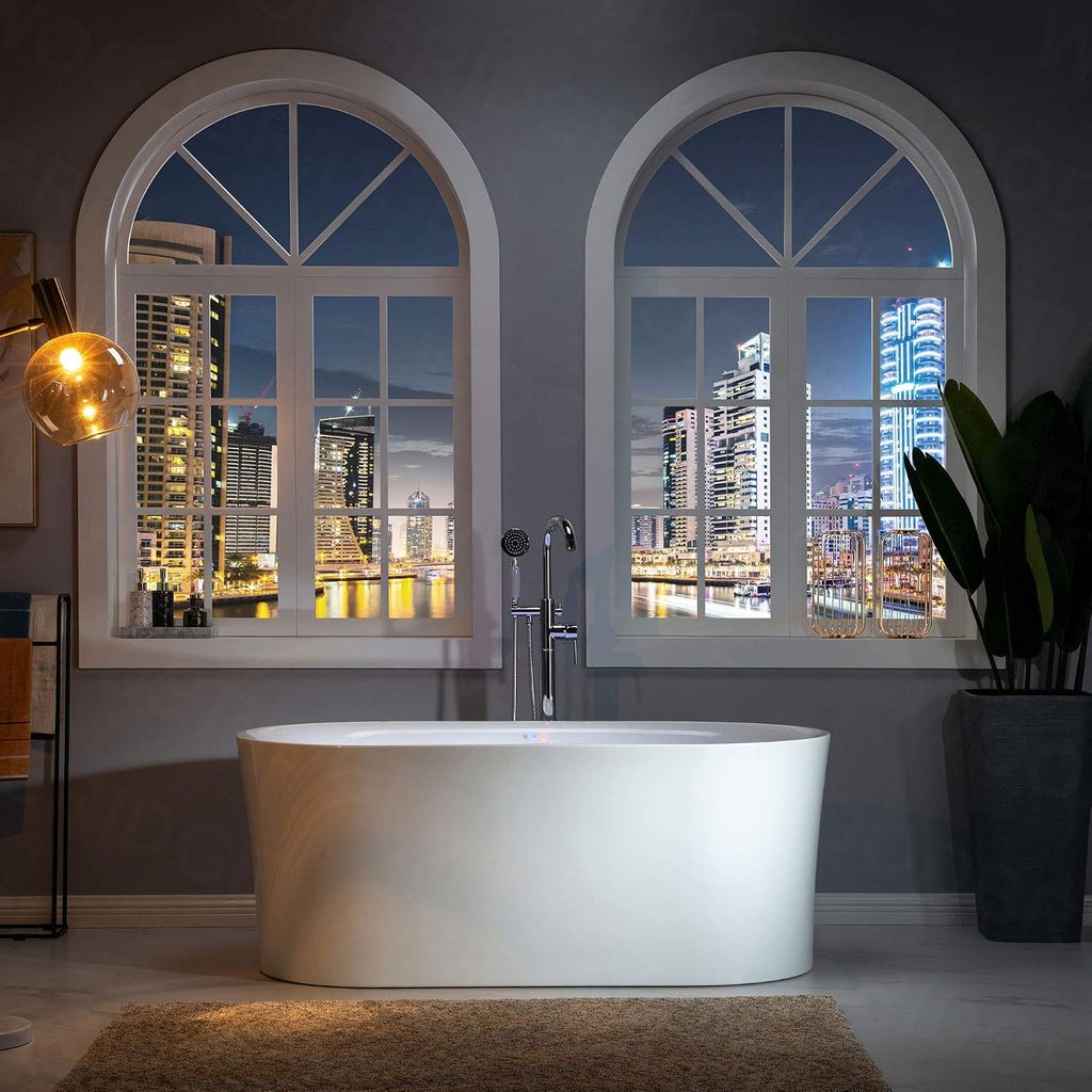 WOODBRIDGE 59' Air Bubble Acrylic Freestanding Bathtub Contemporary Soaking Tub, White Acrylic wirh Oil Rubbed Bronze Drain and Overflow,B0102-ORB