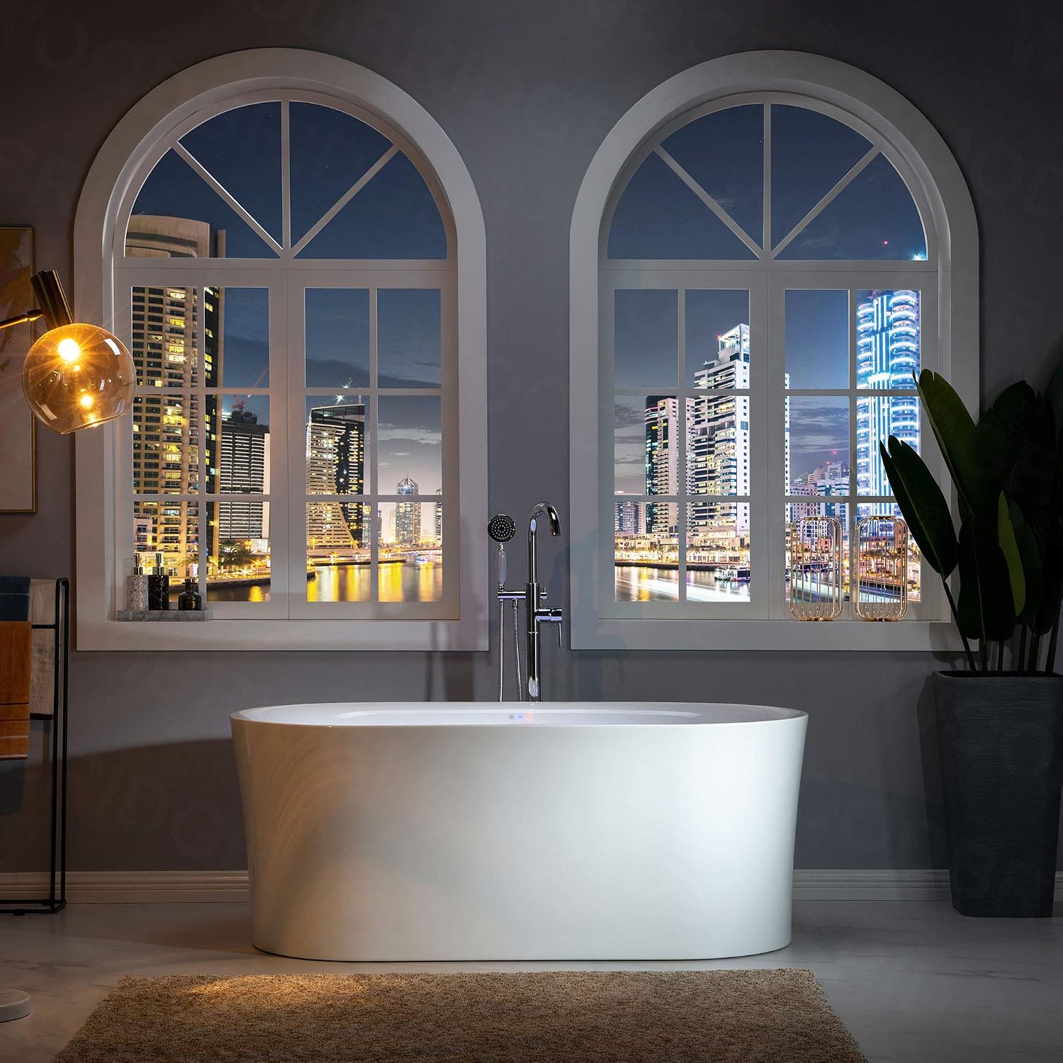 WOODBRIDGE 59' Air Bubble Acrylic Freestanding Bathtub Contemporary Soaking Tub, White Acrylic wirh Oil Rubbed Bronze Drain and Overflow,B0102-ORB