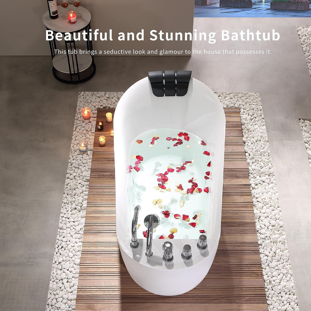 Empava 59' x 29' Freestanding Whirlpool Tub, Acrylic 560W Jetted Bathtub with 7 Hydromassage Nozzles,Lumbar and Neck Support,ETL Certified
