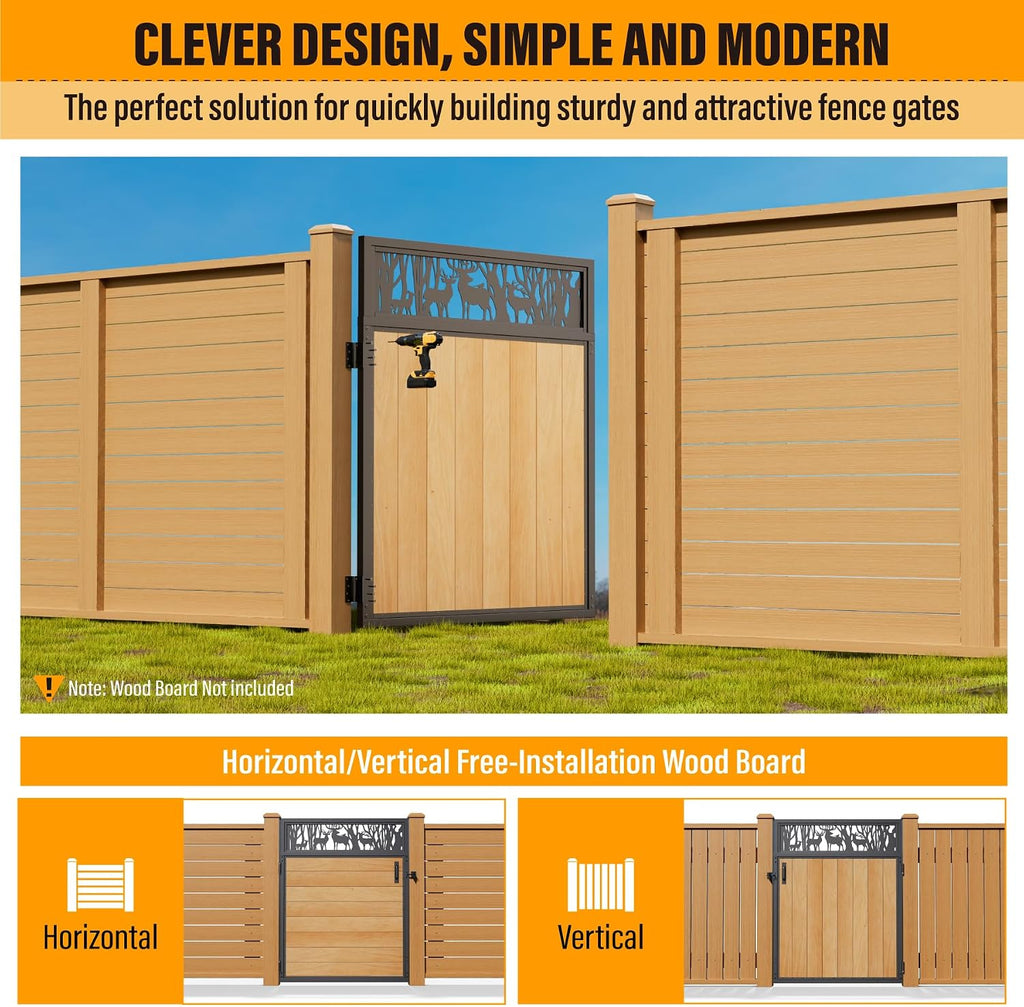 4x5FT Fence Gate Frame Kit 201 Stainless Steel Anti-Sag Heavy Duty Garden Gate Reinforcement Hardware, Left/Right Mount (No Panels Included)(46.78'W x 59.0'H)