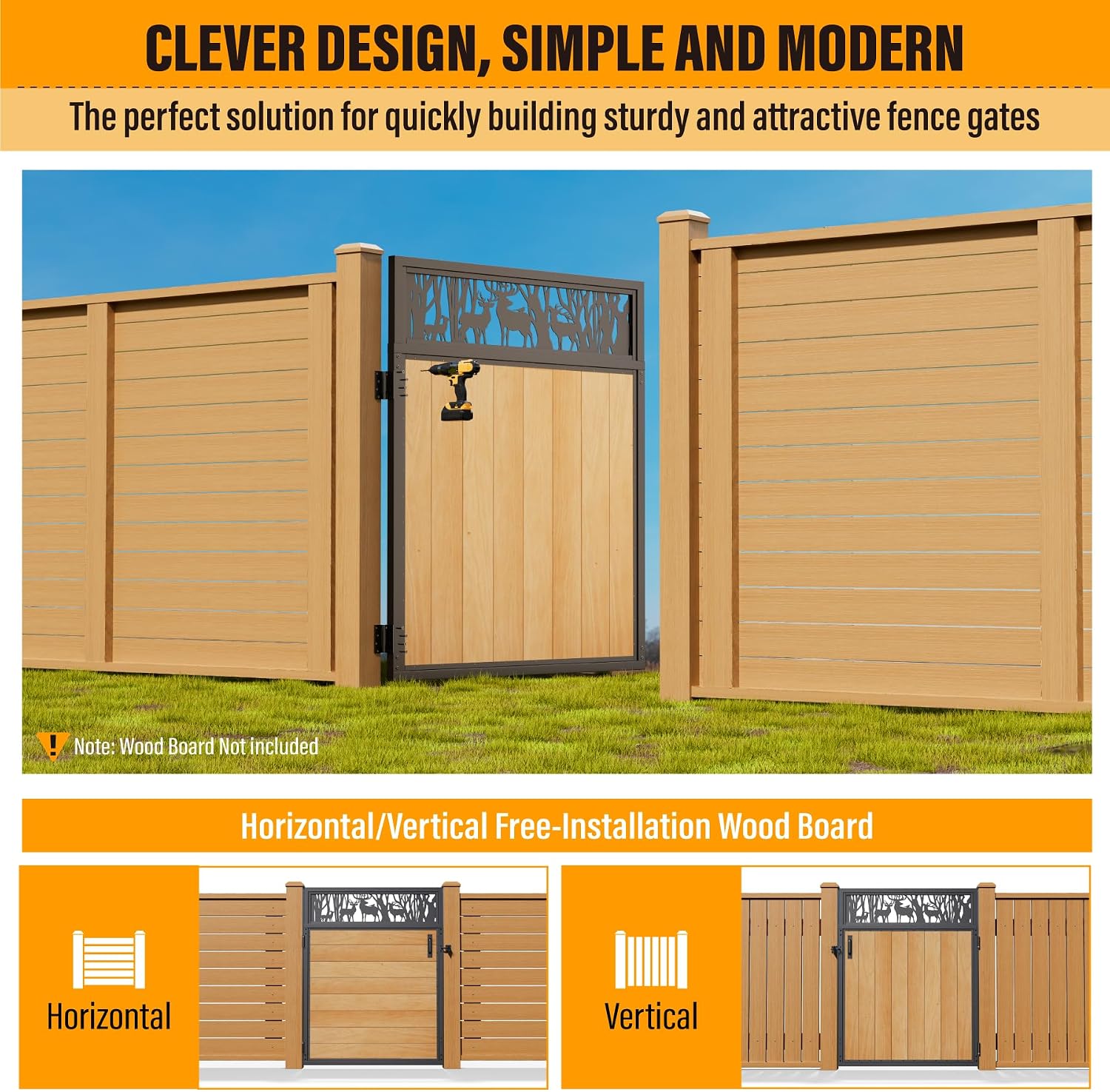 4x5FT Fence Gate Frame Kit 201 Stainless Steel Anti-Sag Heavy Duty Garden Gate Reinforcement Hardware, Left/Right Mount (No Panels Included)(46.78'W x 59.0'H)