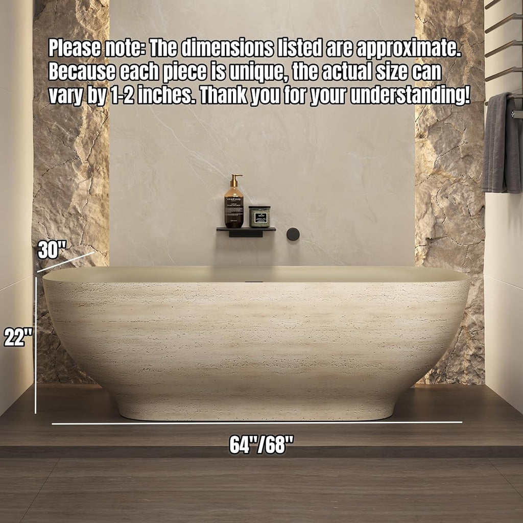 64' Edeyeu Freestanding Bathtub - Extra Deep Soaking Tub, Premium Solid Surface Bathtub for Spa-Level Comfort, Durable Free Standing Bathtub for Modern Bathroom Relaxation Style A