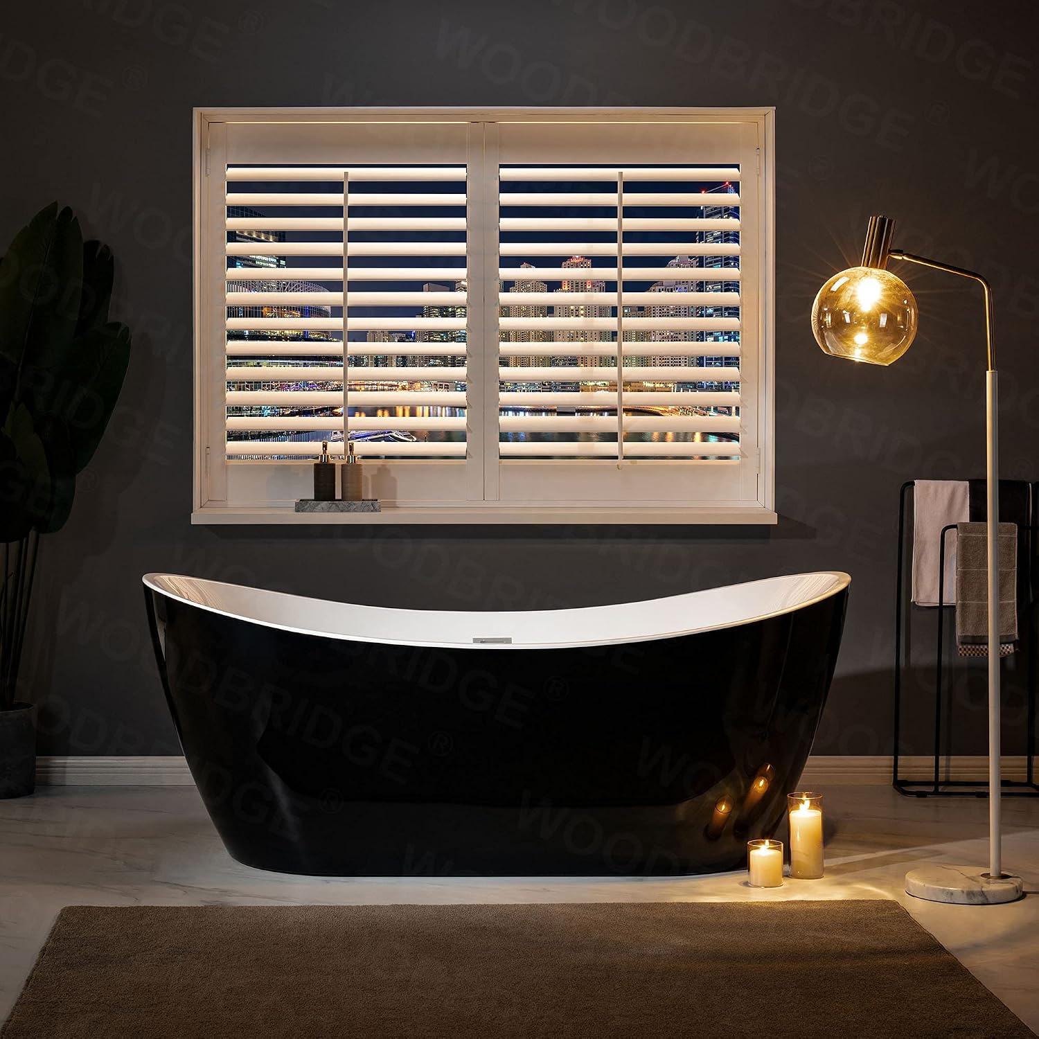 WOODBRIDGE 71' Acrylic Freestanding Bathtub Contemporary Soaking Black Tub with Brushed Nickel Overflow and Drain,Black,B1817-BN