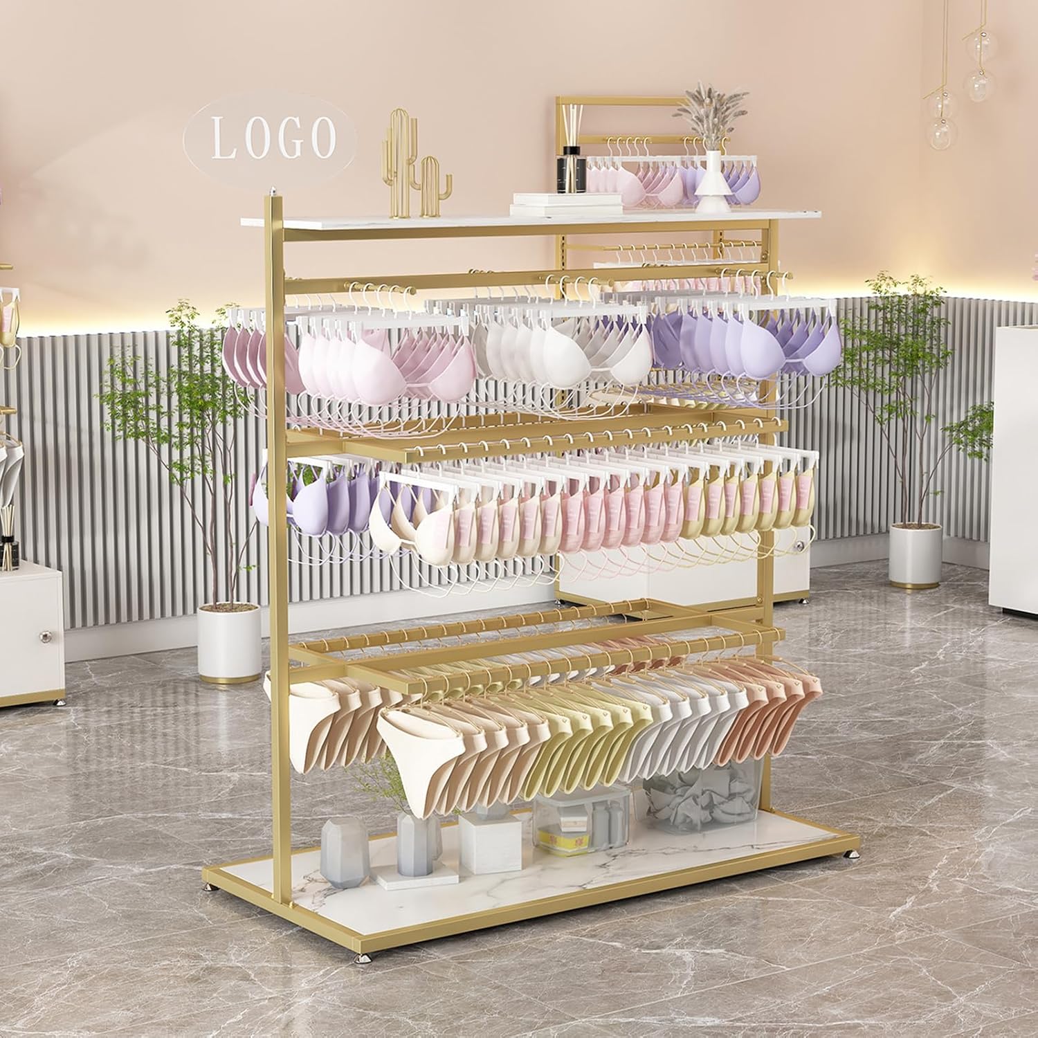 Metal Underwear Panty Bra Shorts Display Rack for Clothing Store Retail Garment Hanger Stand(Gold 120x40x135cm)