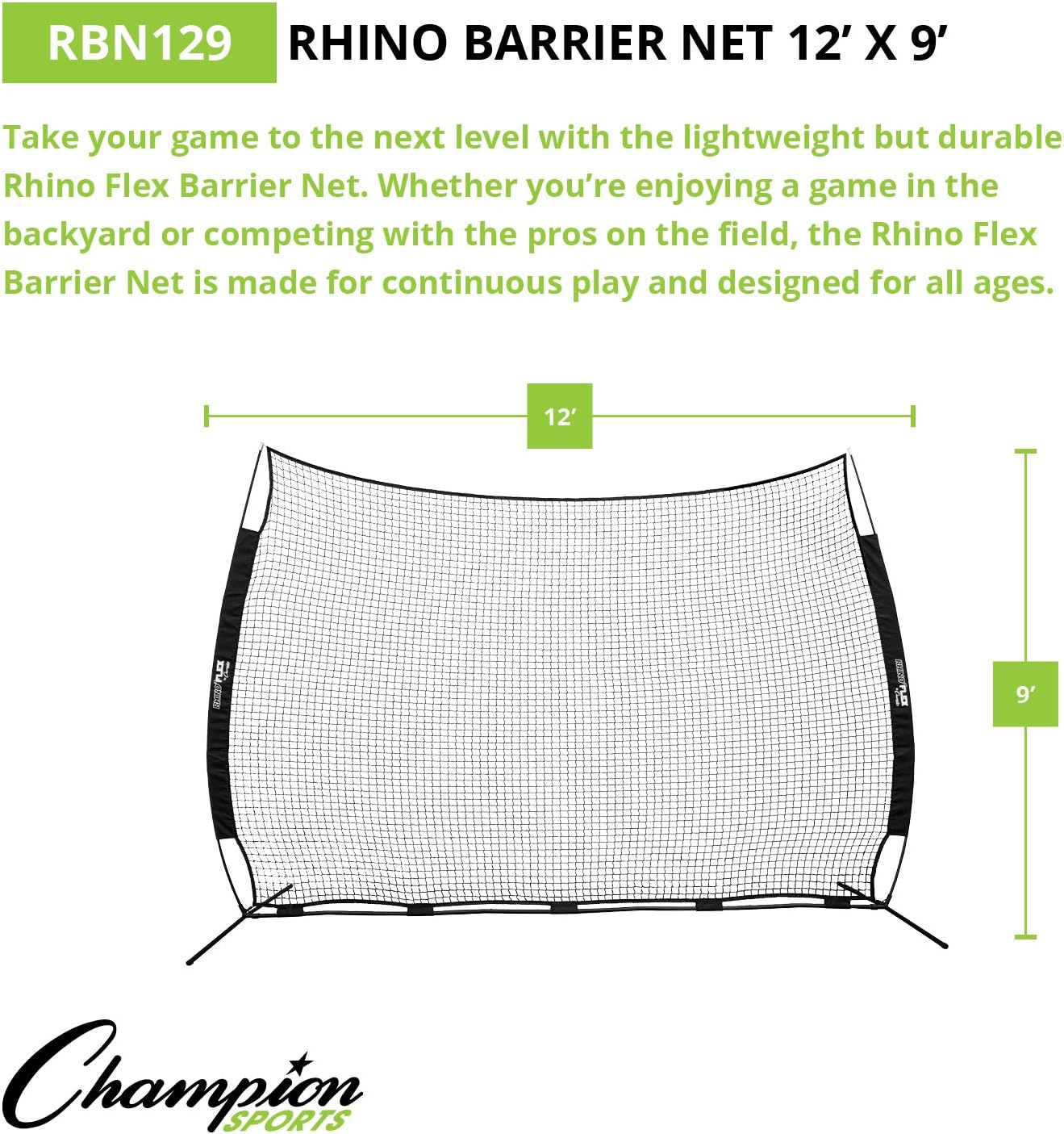 Champion Sports Rhino Flex Barrier Net – Portable Backstop Net for Lacrosse & Multi-Sport Use