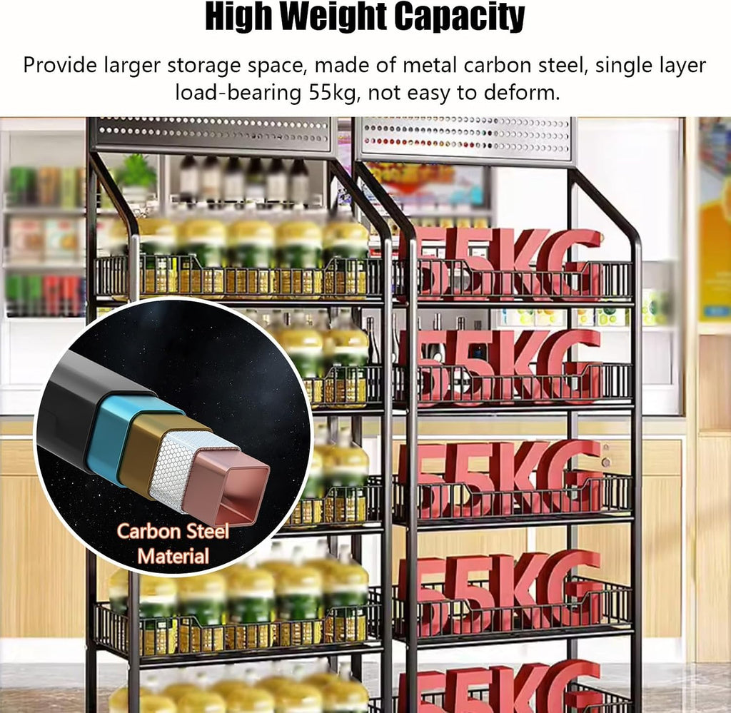 Metal Wire Basket Cart with Rolling Wheels, Black 4 Tier Utility Rack for Kitchen, Pantry, Garage, Dorm, Vegetable Organizer Produce Snacks Shelf wit(60x27x140cm/23.6x10.6x55in