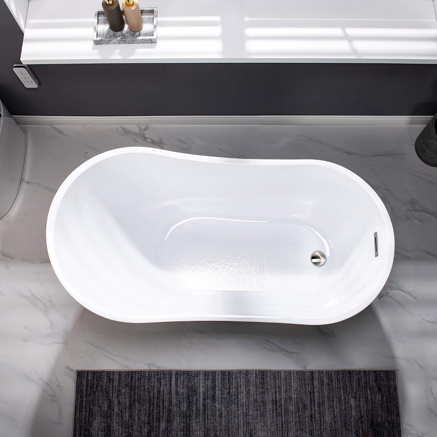 WOODBRIDGE 54'Freestanding White Acylic Soaking Bathtub with Brushed Nickel Drain and Overflow,B0006 -B-Drain &O