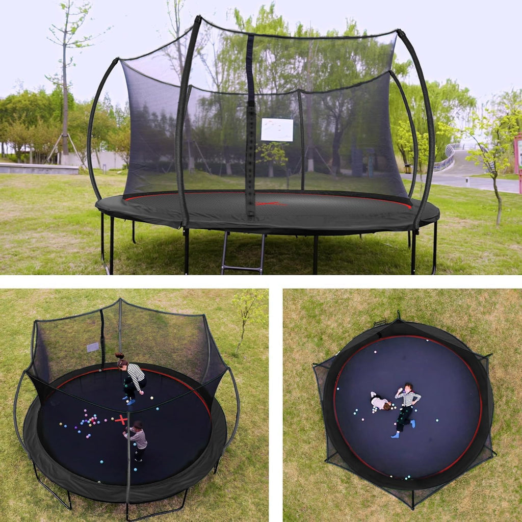 1500LBS 16FT 15FT 14FT 12 FT 10FT 8FT Tranpoline for Kids and Adults with Sprinkler, Lights with Music Speaker, Socks, Water Ball, Heavy Duty Outdoor Tranpoline with Net Enclosure and Ladder