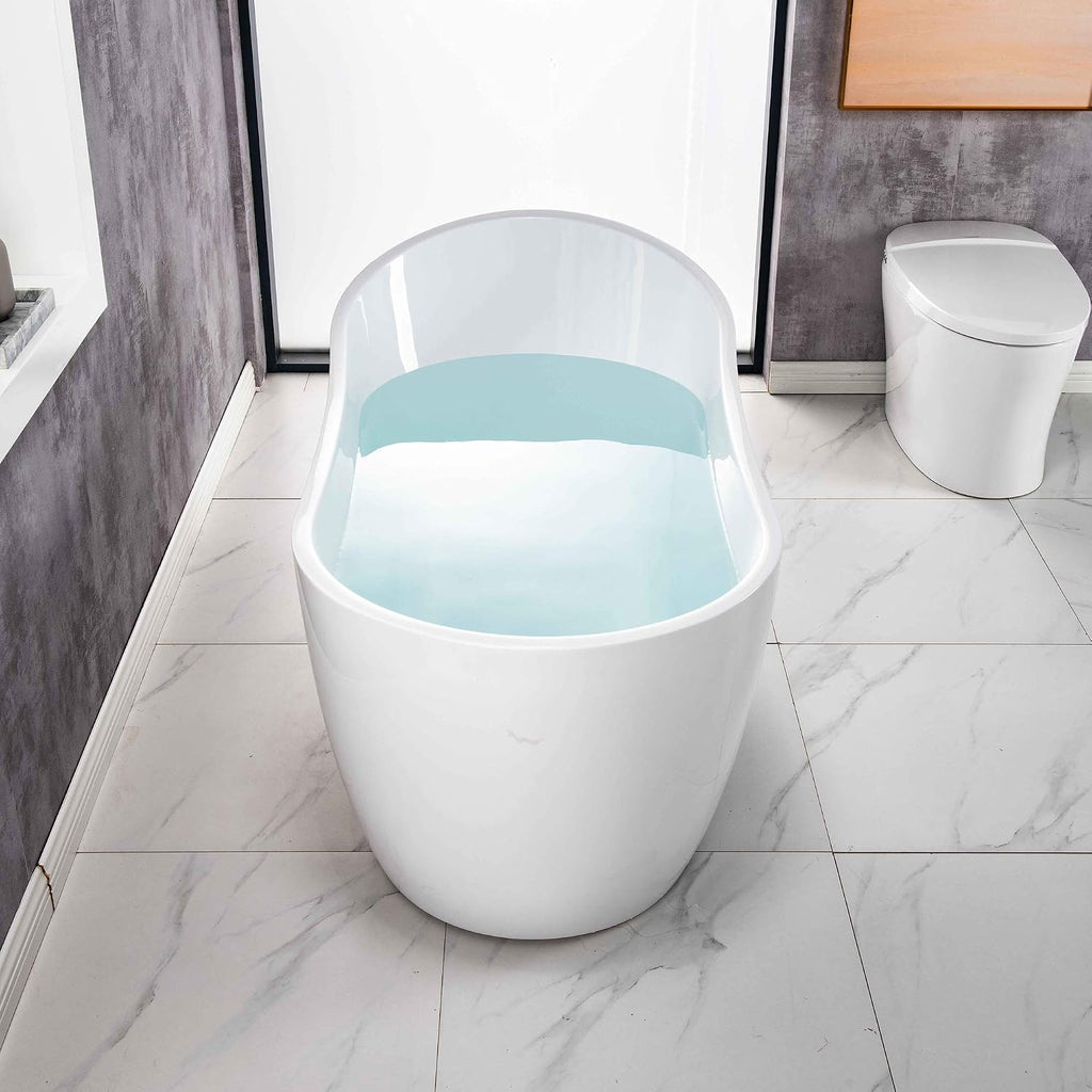 WOODBRIDGE 54'Freestanding White Acylic Soaking Bathtub with Brushed Nickel Drain and Overflow,B0006 -B-Drain &O