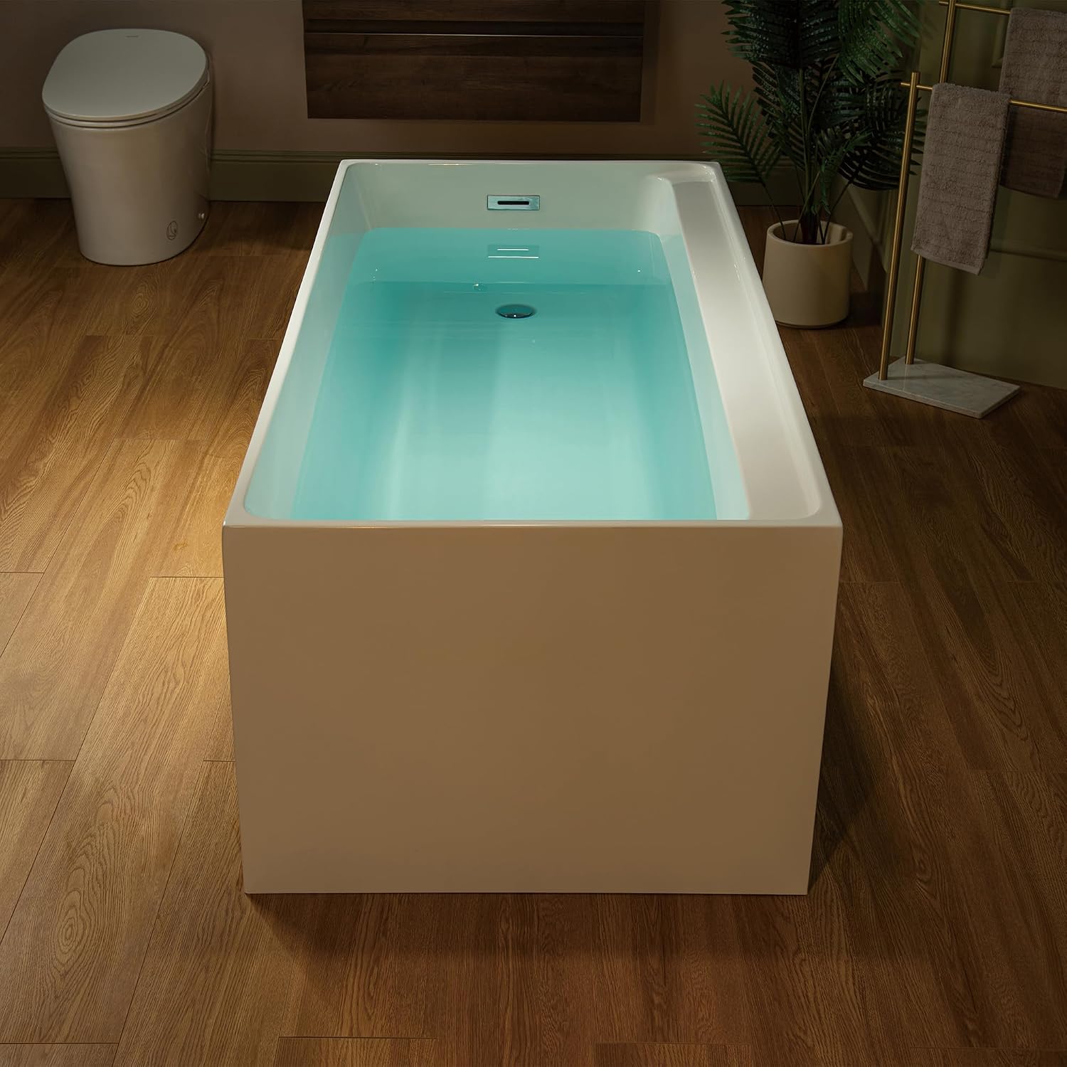 WOODBRIDGE 66-7/8' L x 31-1/2' W Freestanding Contemporary Soaking Bathtub with Brushed Nickel Drain & Overflow, White, B6710-BN