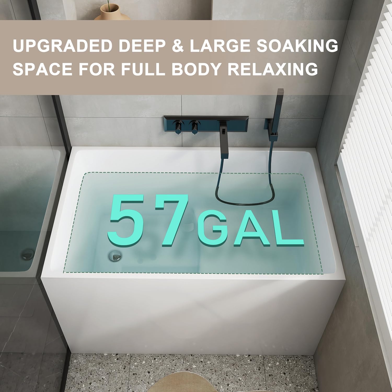 43' Acrylic Freestanding Bathtubs, Stand Alone Tub, Japanese Soaking Tub for Bathroom, Integrated Overflow and Drain, cUPC Certified, Gloss White
