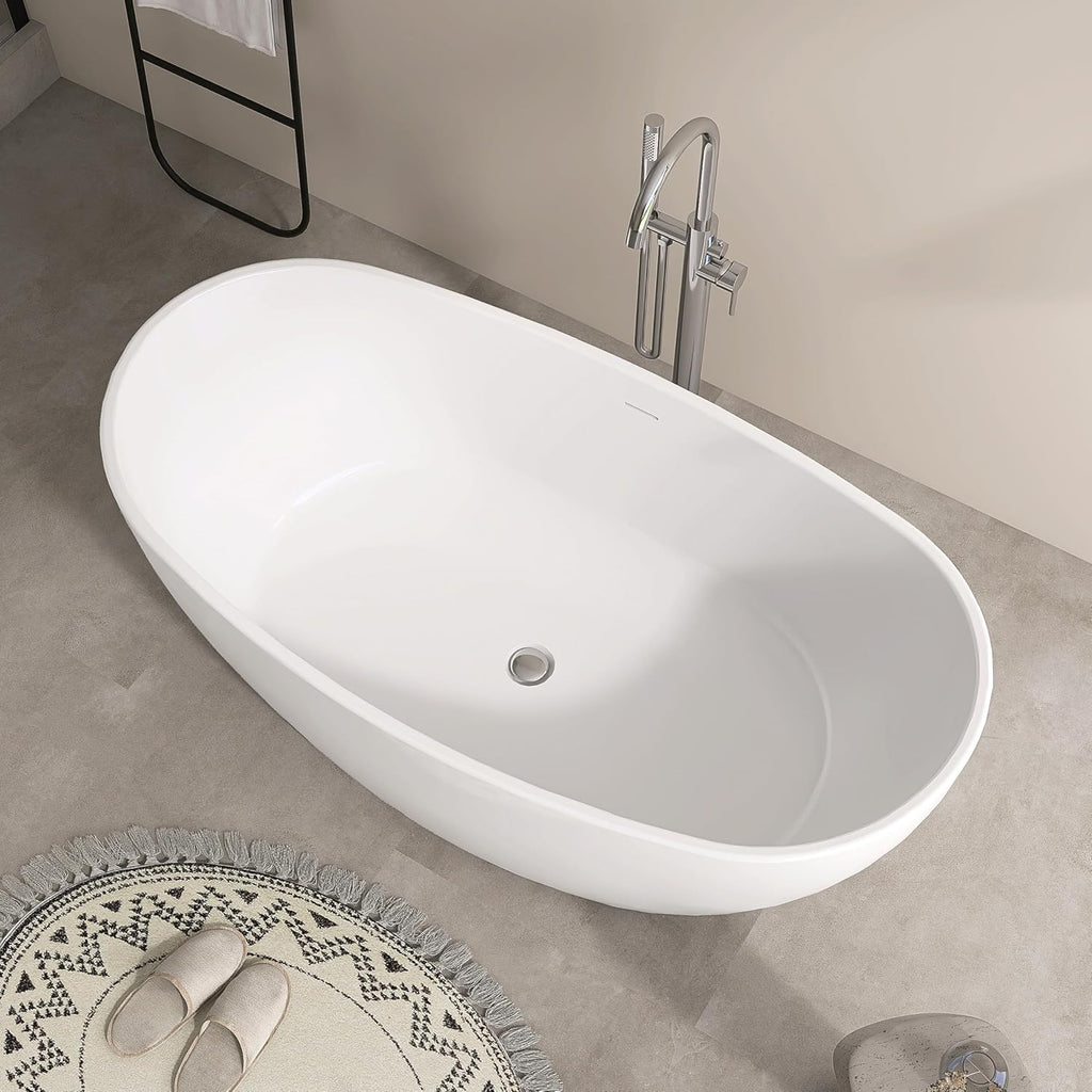 SJ STAR&JANE 60' Freestanding Bathtub, Acrylic Soaking Bathtub, Modern Acrylic Stand Alone Tub in white Intergrated Drain and Overflow,cUPC Certified