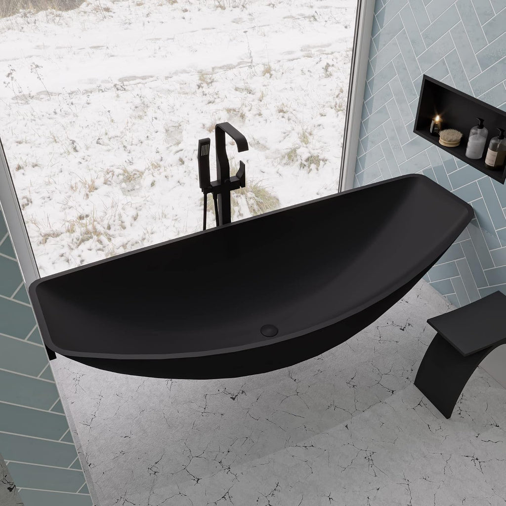 ALFI brand HammockTub1-BM Black Matte 79' Acrylic Suspended Wall Mounted Hammock Bathtub