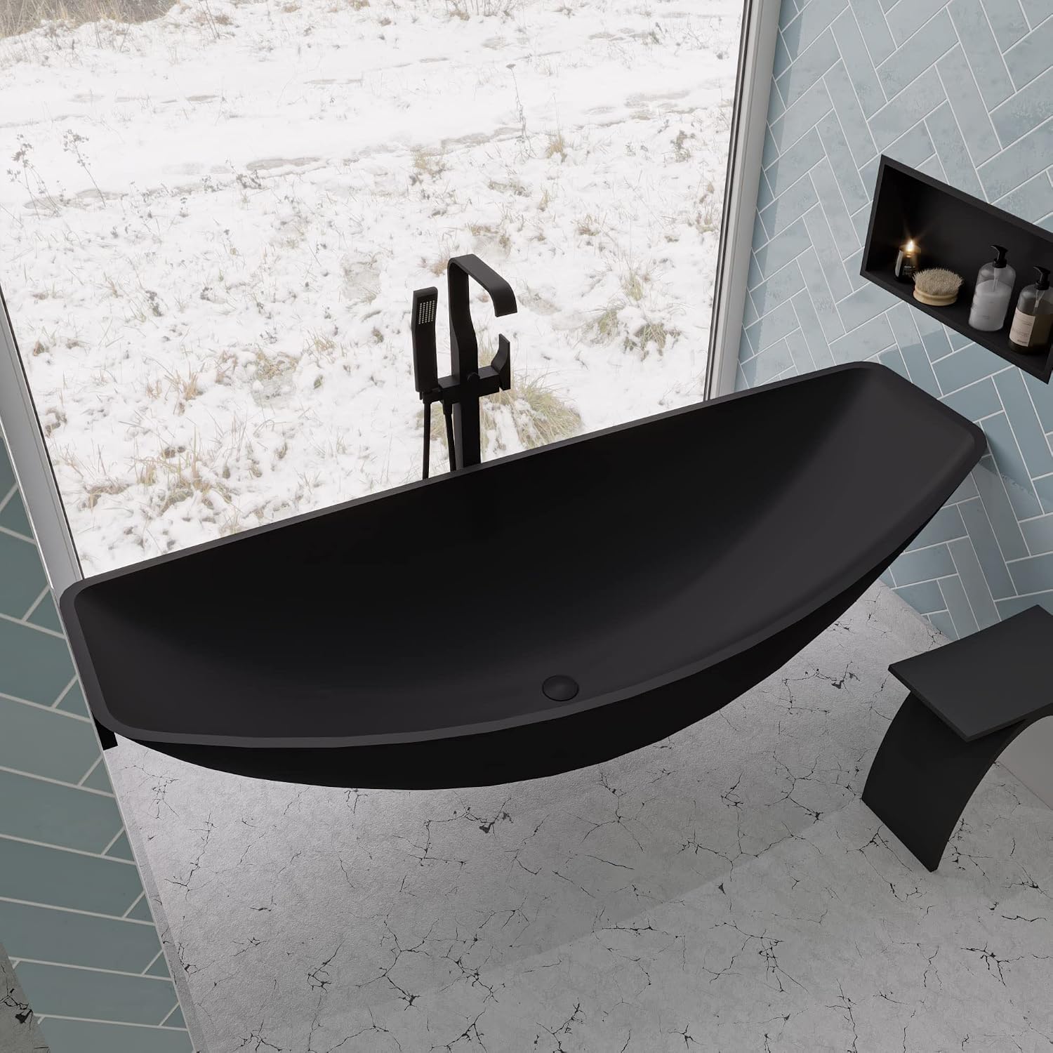 ALFI brand HammockTub1-BM Black Matte 79' Acrylic Suspended Wall Mounted Hammock Bathtub