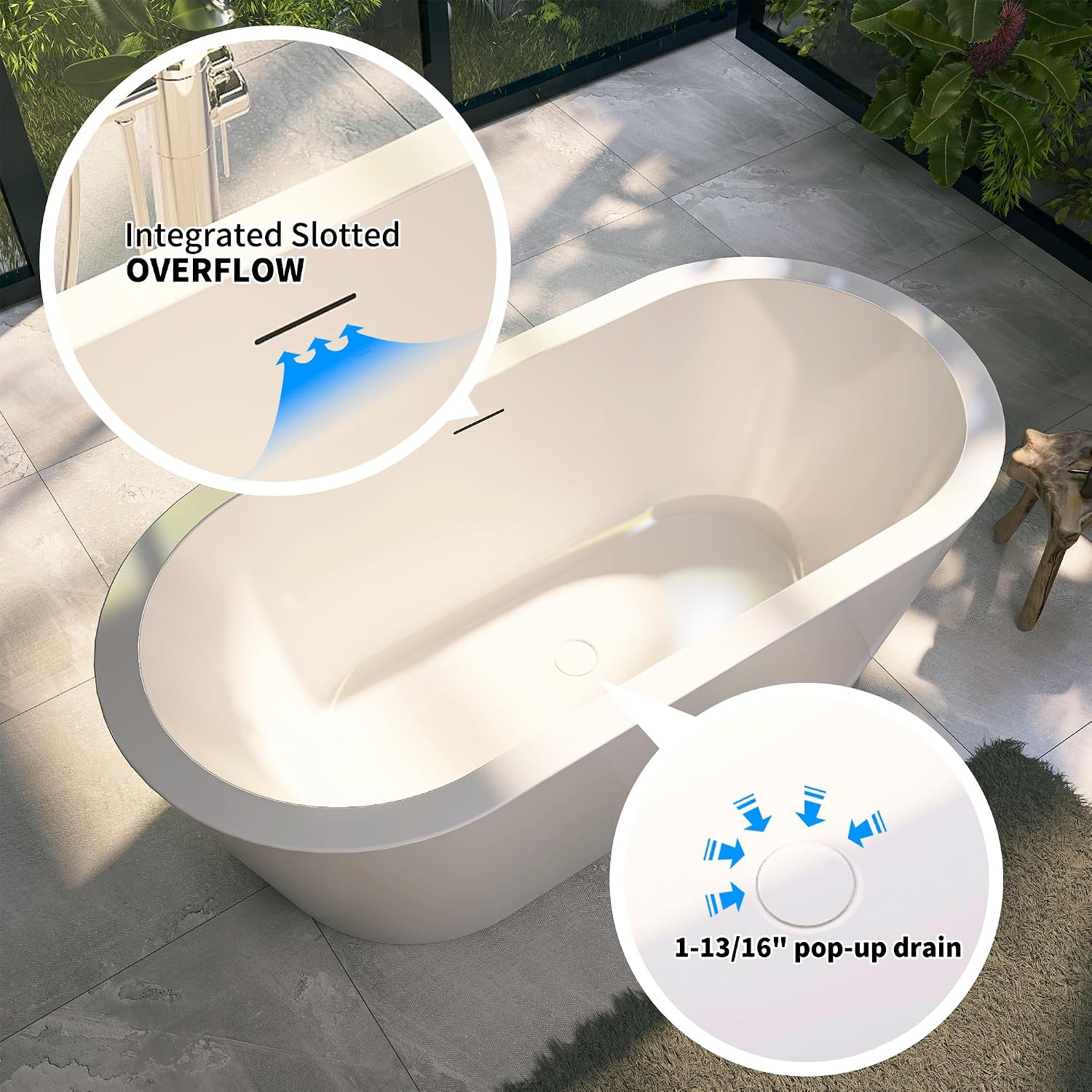 64' Acrylic Free Standing Tub, Stand Alone Tub, Freestanding Bathtub, Soaking Bathtub, cUPC Certified, LT(Glossy White)