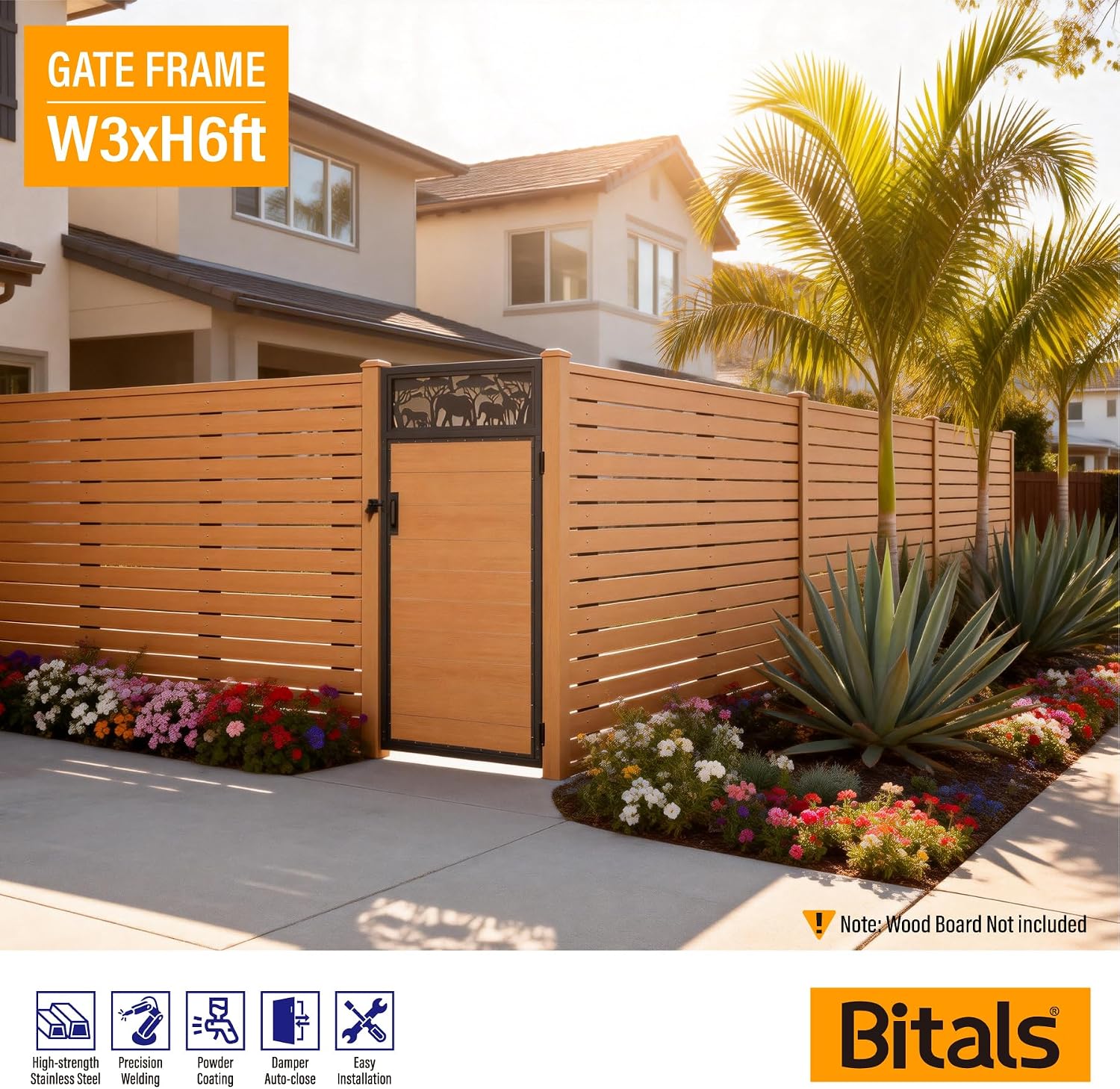3x6FT Fence Gate Frame Kit 201 Stainless Steel Anti-Sag Heavy Duty Garden Gate Reinforcement Hardware, Left/Right Mount (No Panels Included)(34.8'W x 70.8'H)