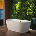WOODBRIDGE 67' Acrylic Freestanding Bathtub Contemporary Soaking White Tub with Brushed Gold Overflow and Drain,B0063-BG