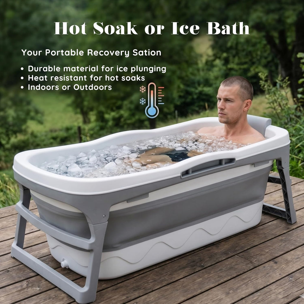 Portable Bathtub for Adult- Extra Large 56' Foldable Collapsible tub. Ergonomically Designed for the Ultimate Relaxing Soaking Bath, Ice Bath. Ideal for Small Spaces, Quick, Effortless Folding Bathtub