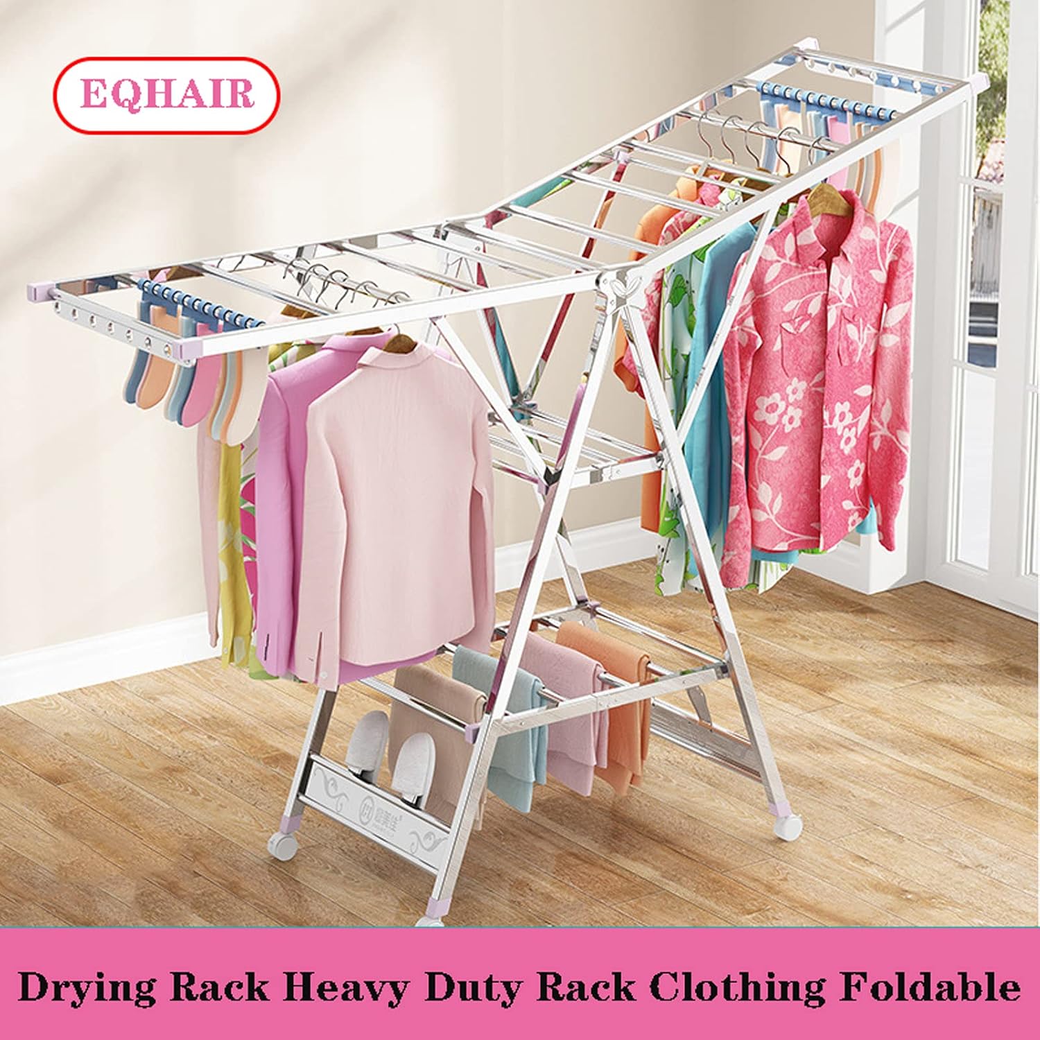 Standing Clothes Hanger, Drying Rack Clothing Foldable Small, Collapsible Garment Racks for Hanging Clothes, for for Bed Linen, Clothing, Socks, Scarves Coat Rack Stand (150cm)