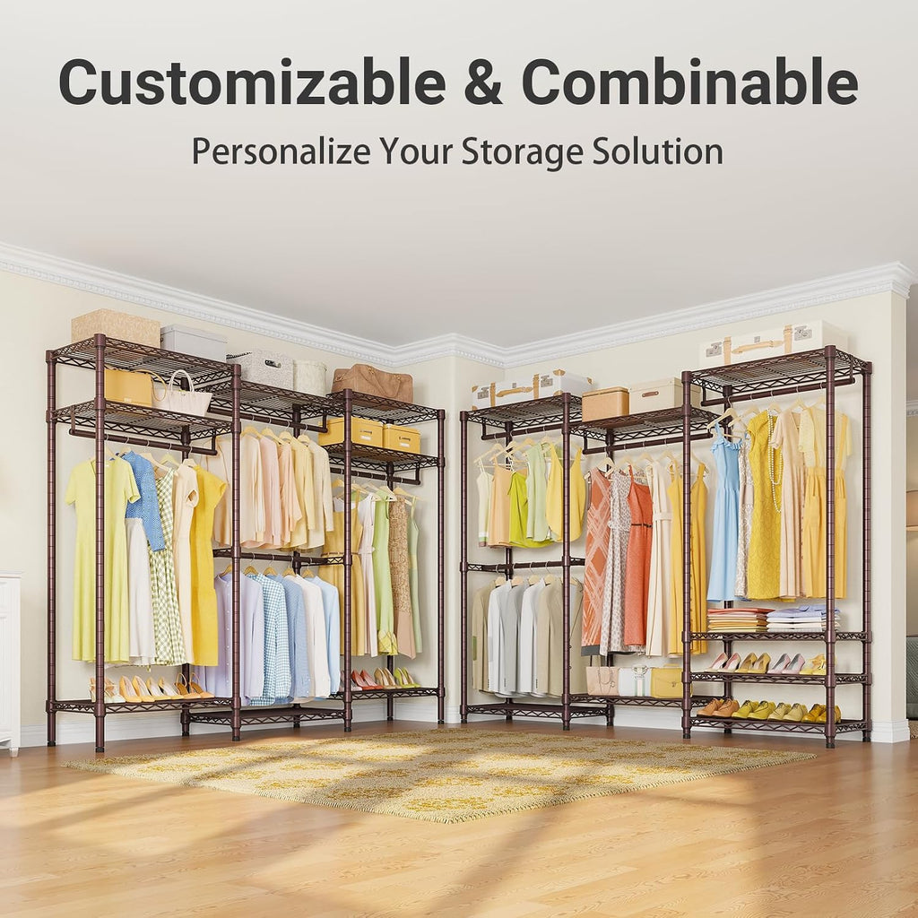 VIPEK V5 Portable Closet Wardrobe Heavy Duty Clothes Rack Metal Freestanding Clothing Racks, Adjustable Custom Closet Racks with 4 Hanging Rods & 8 Shelves, 68.9' Lx15.7 Wx76.4 H, Bronze