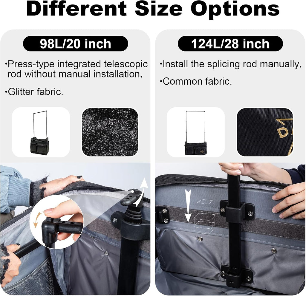 23 Inch Dance Bag with Garment Rack Garment Cover, Costumes Rolling Garment Duffel Bags for Travel & Dancer, Competition Bag with Wheels
