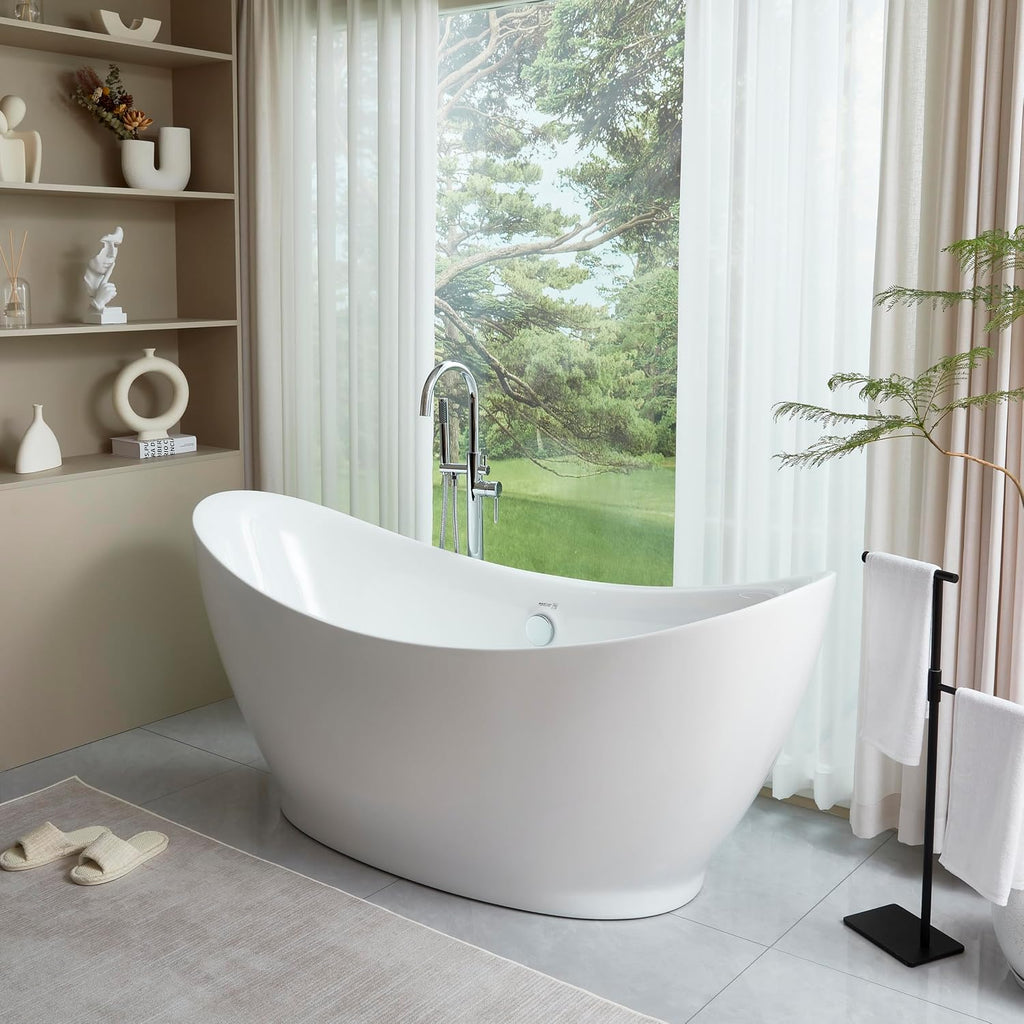 HomeBeyond 68 Inch Free Standing Bathtub | Acrylic Freestanding Soaking Tub deal for Spa-Like Baths, Modern Bathroom Stand Alone Tub Suitable for Couples, Singles, and Families, White