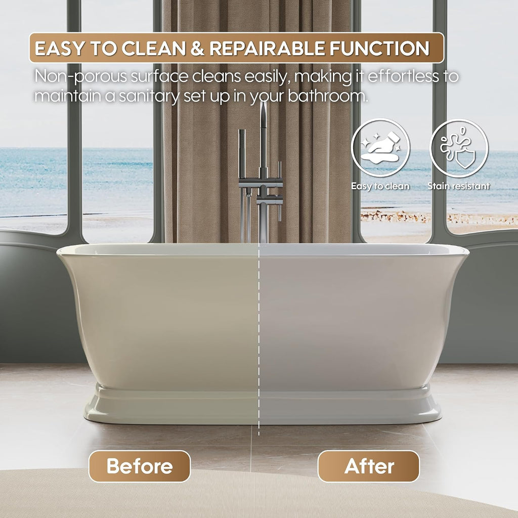 WELLFOR 67'Freestanding Acrylic Bathtub with Drain and Integrated Slotted Overflow, Glossy White 74 Gallons Capacity Soaking Bath Tub with Predrilled Overflow Holes, Soaking Bath Tub Oval Shape