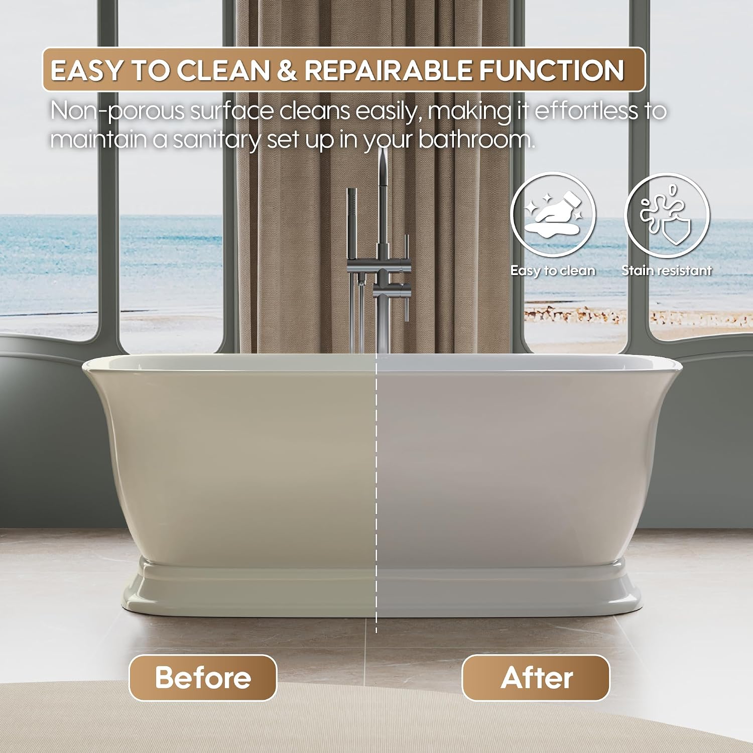 WELLFOR 67'Freestanding Acrylic Bathtub with Drain and Integrated Slotted Overflow, Glossy White 74 Gallons Capacity Soaking Bath Tub with Predrilled Overflow Holes, Soaking Bath Tub Oval Shape
