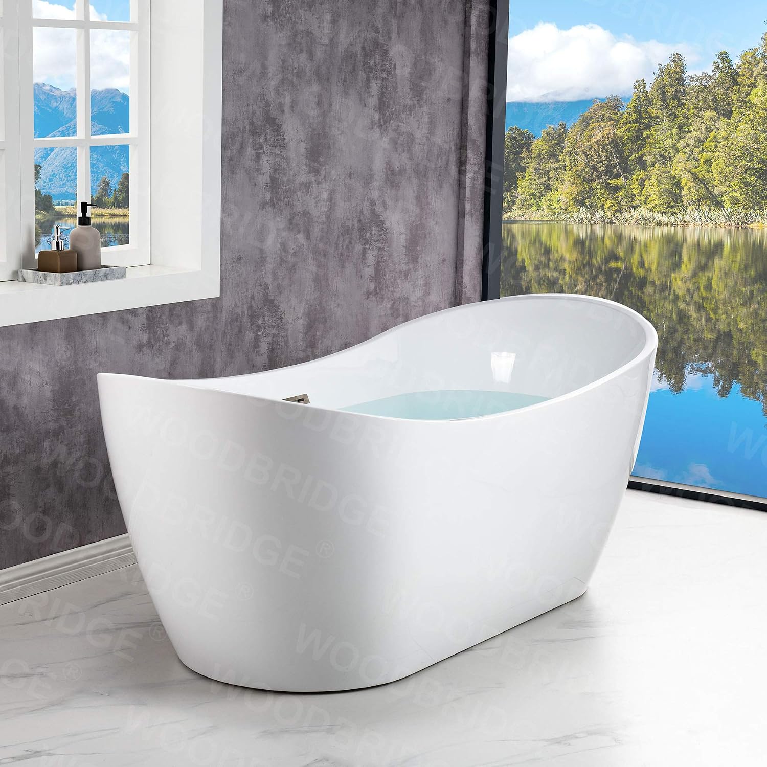 WOODBRIDGE 71'Freestanding White Acylic Soaking Bathtub with Brushed Nickel Drain and Overflow,BTA1517 -B/N-Drain &O