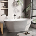 67 Inch Acrylic Freestanding Bathtub, Luxury Oval Soaking Tub, Modern Stand Alone Bath In Grey & White, with Chrome Drain, Overflow, Deep Soak Freestanding Tub for Bathroom