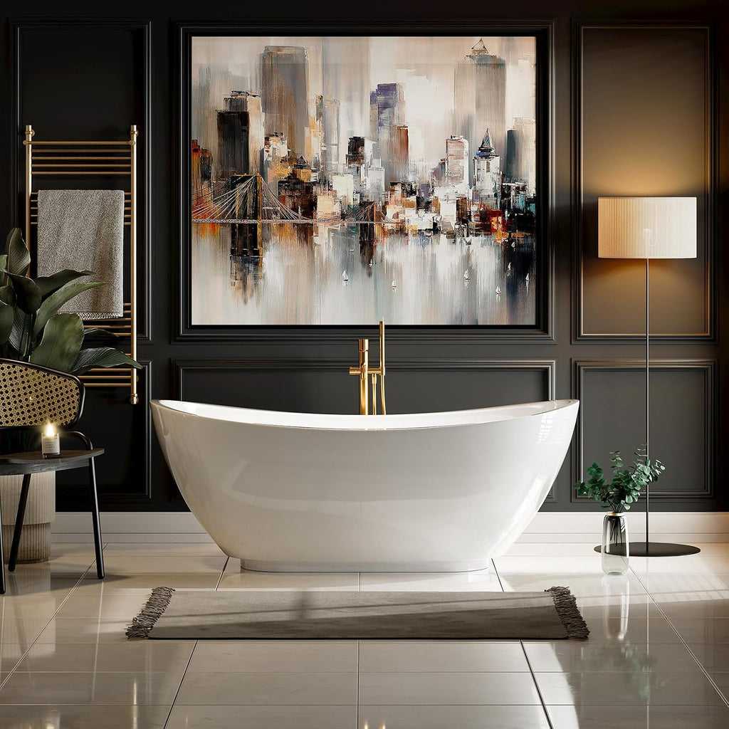 Empava 69' Freestanding Bathtub, Luxury Acrylic Soaking Tub, Modern Stand-Alone Design, Glossy White , cUPC Certified