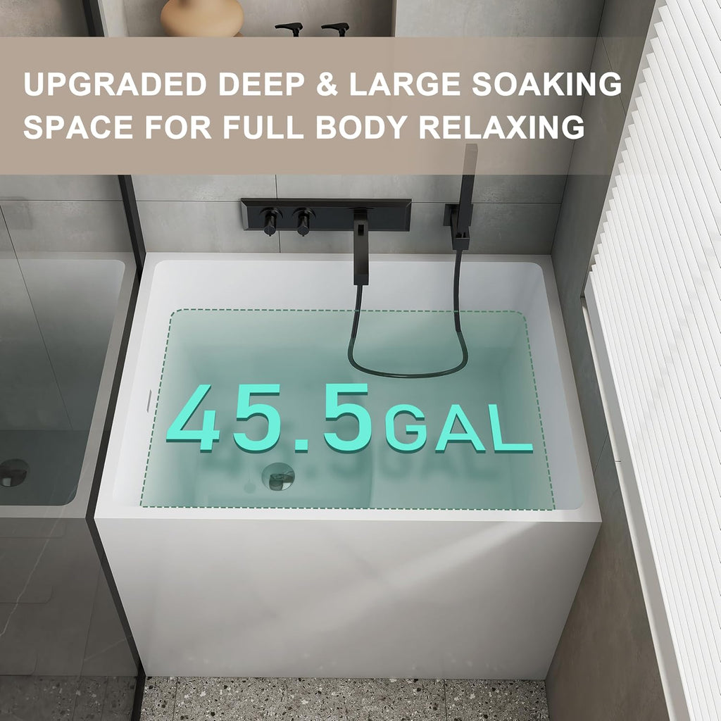 35' Acrylic Freestanding Bathtubs, Stand Alone Tub, Japanese Soaking Tub for Bathroom, Integrated Overflow and Drain, cUPC Certified, Gloss White