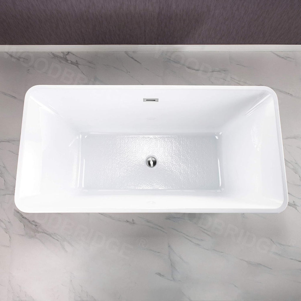WOODBRIDGE 59'Freestanding White Acylic Soaking Bathtub with Chrome Drain and Overflow,BTA1509 -C-Drain &O