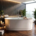 67' Acrylic Freestanding Bathtub, 15' Deep Soaking Tub with Integrated Overflow & Drain, CUPC Certified Free Standing Tub, Chrome Drain Bath Tub, Modern Tub for Bathrooms, Flip-edge White