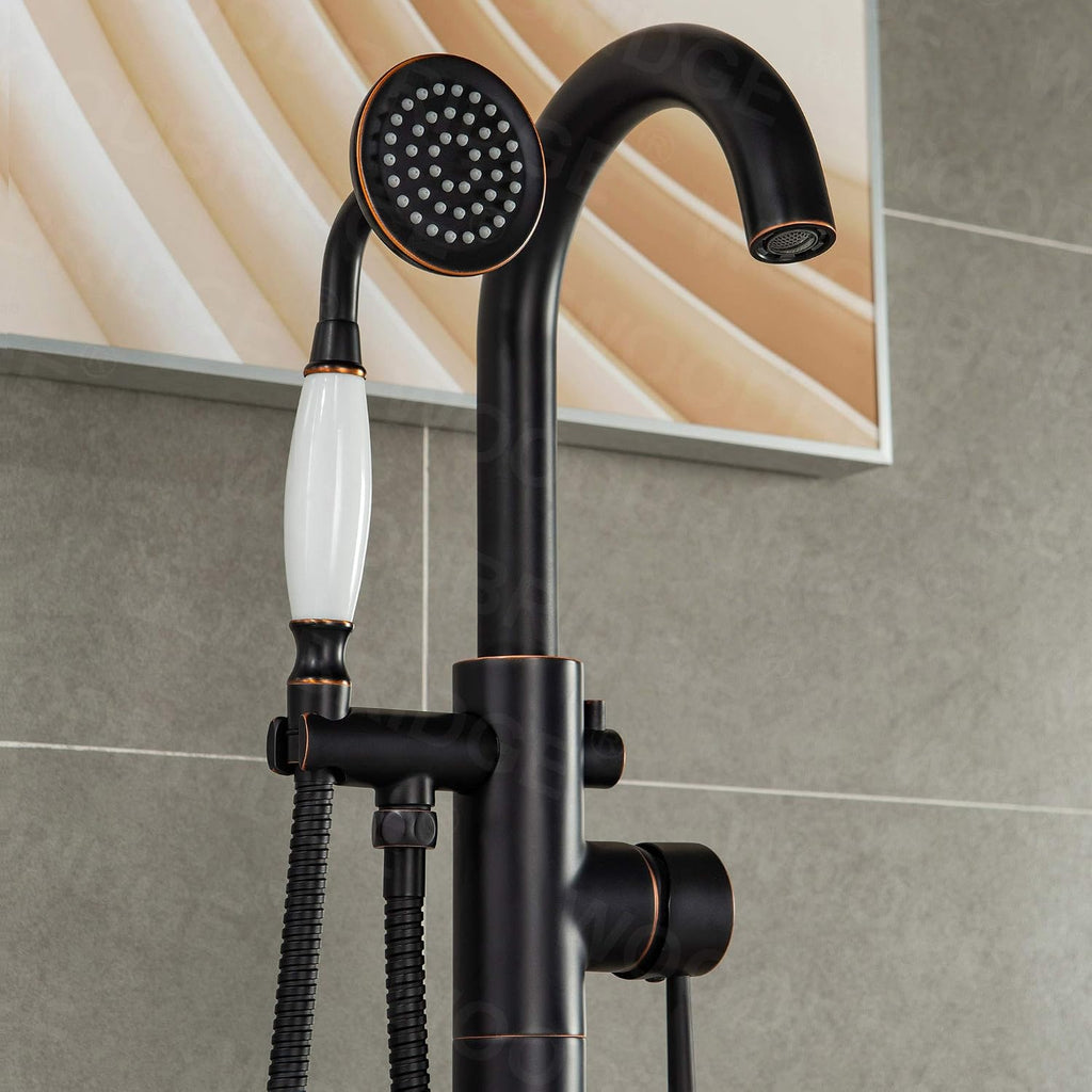 WOODBRIDGE Contemporary Single Handle Floor Mount Freestanding Tub Filler Faucet with Hand Shower in (Oil Rubbed Bronze) Finish,F0010-ORBVT