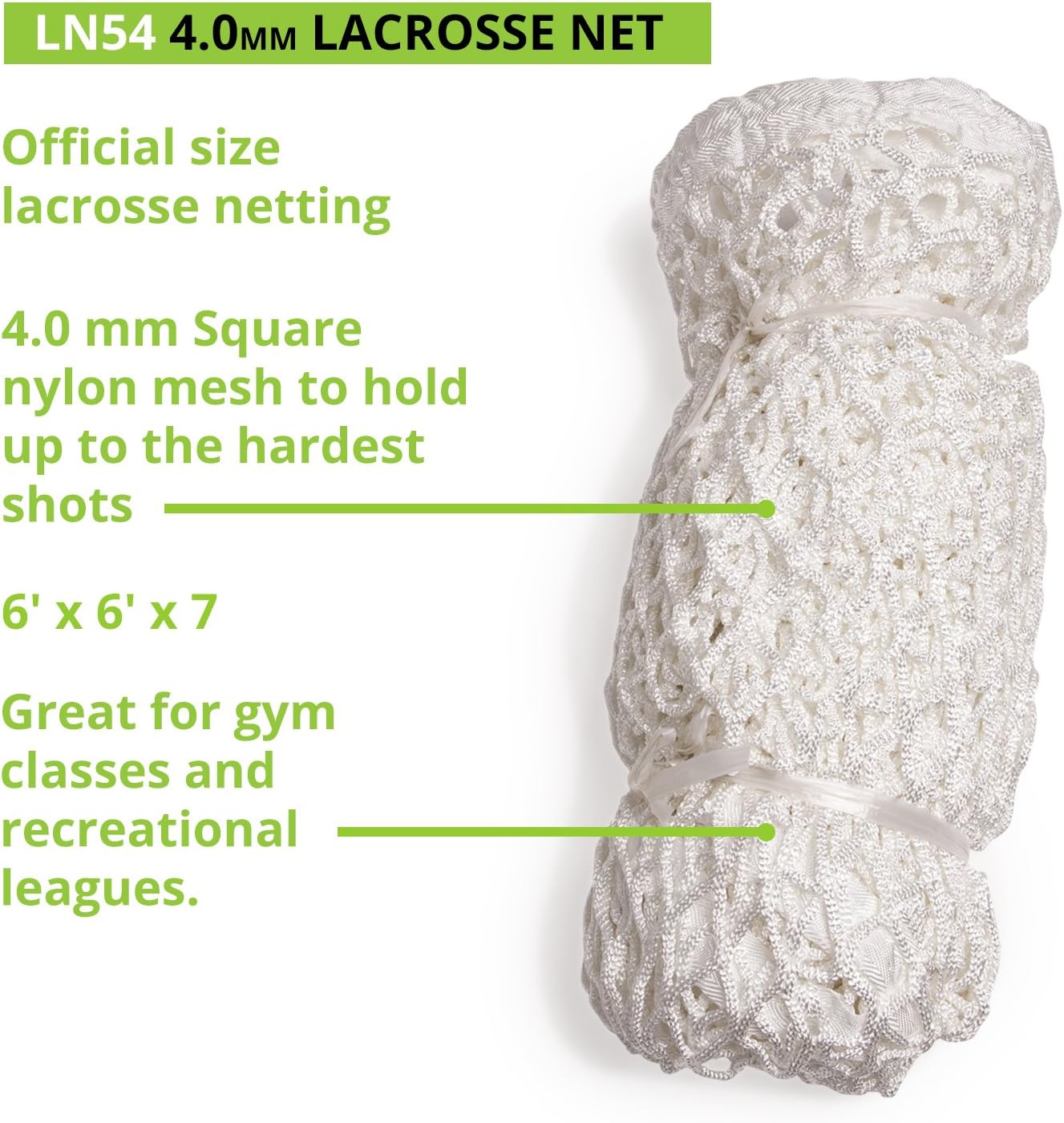 Champion Sports Lacrosse Goal Net - 4mm Official Size White Nylon Net Replacement (Pack of 2)