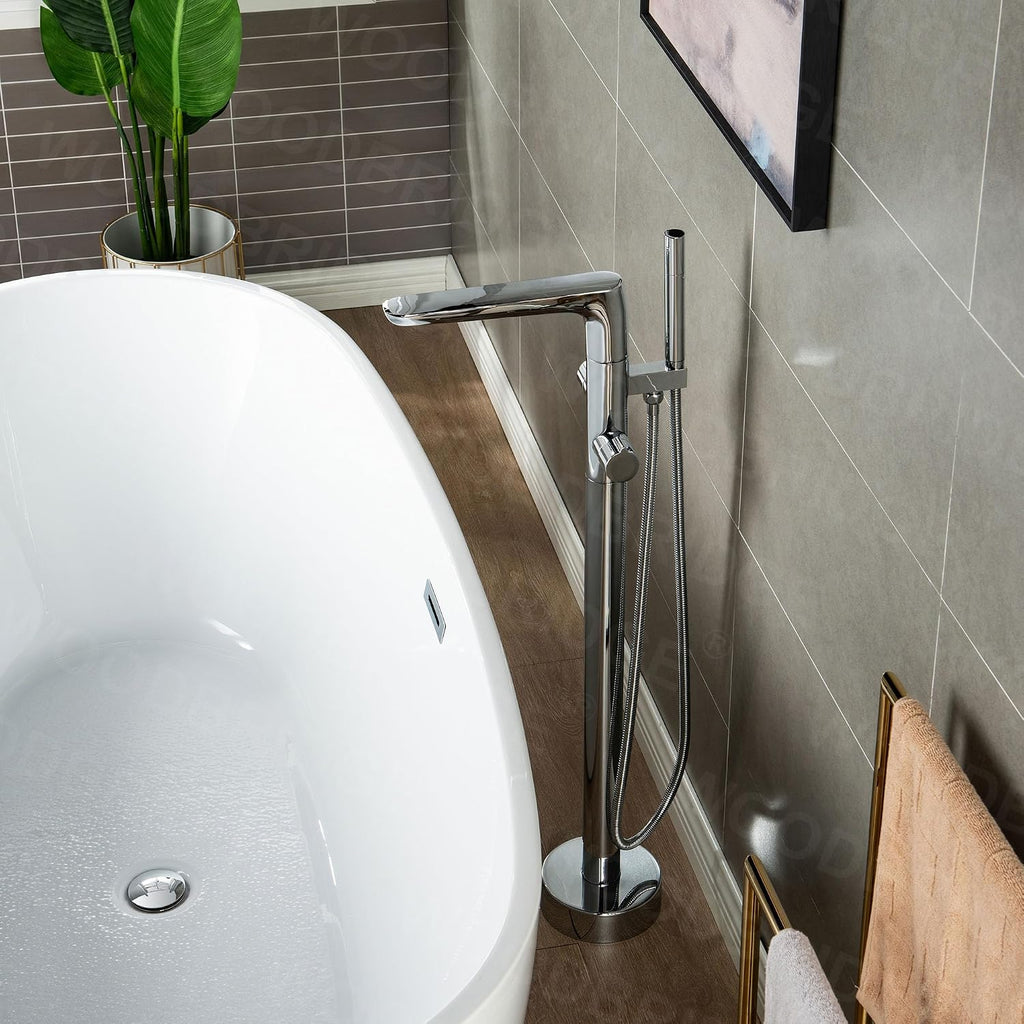 WOODBRIDGE Contemporary Single Handle Floor Mount Freestanding Tub Filler Faucet with Hand shower in Chrome Finish,F0013CH