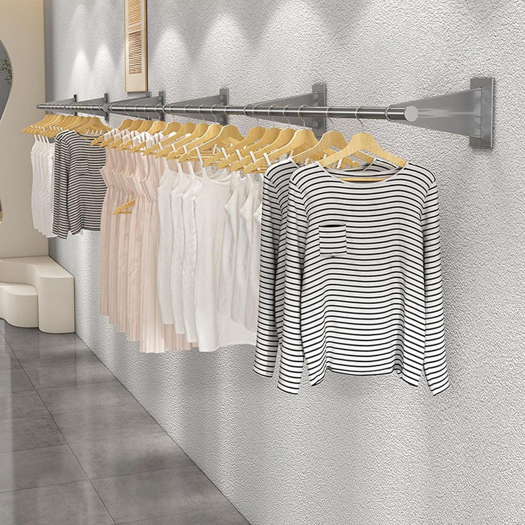 Wall Mounted Industrial Pipe Garment Rack,Retail Store Stainless Steel Clothing Display Stand,Space-Saving Hanging Closet Rod，Garment Hanging Storage Rail Towel Rack,for Bedroom, Laundry Room