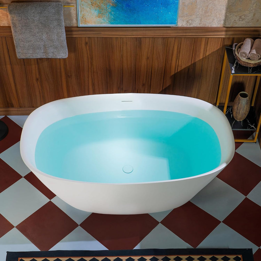 WOODBRIDGE 55 in. x 31.5 in. Stone Resin Luxury Contemporary Solid Surface Freestanding Bathtub in Matte White