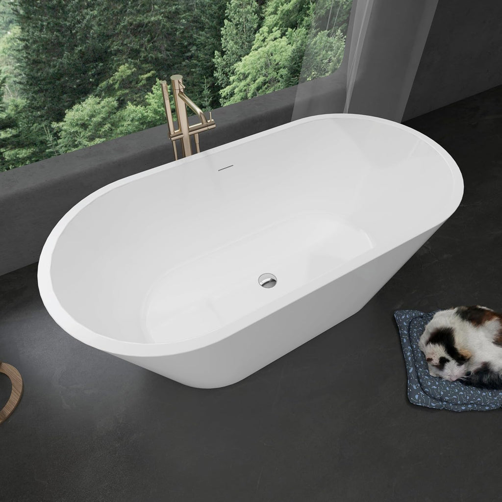 Acrylic Freestanding Contemporary Soaking Tub A24-51 Series 51' Bathtub White Modern Stand Alone Tub with Overflow and Pop-up Drain