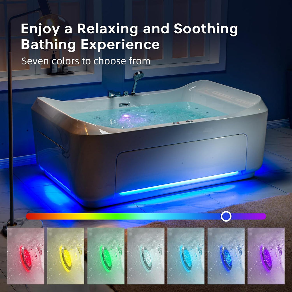 WOODBRIDGE 70-7/8'L x 47-1/4'W 2 Person Freestanding Hydrotherapy Whirlpool and Air Bath Heated Soaking Combination Massage Tub with Adjustable Speed Air Blower and Display Control Panel, B0091