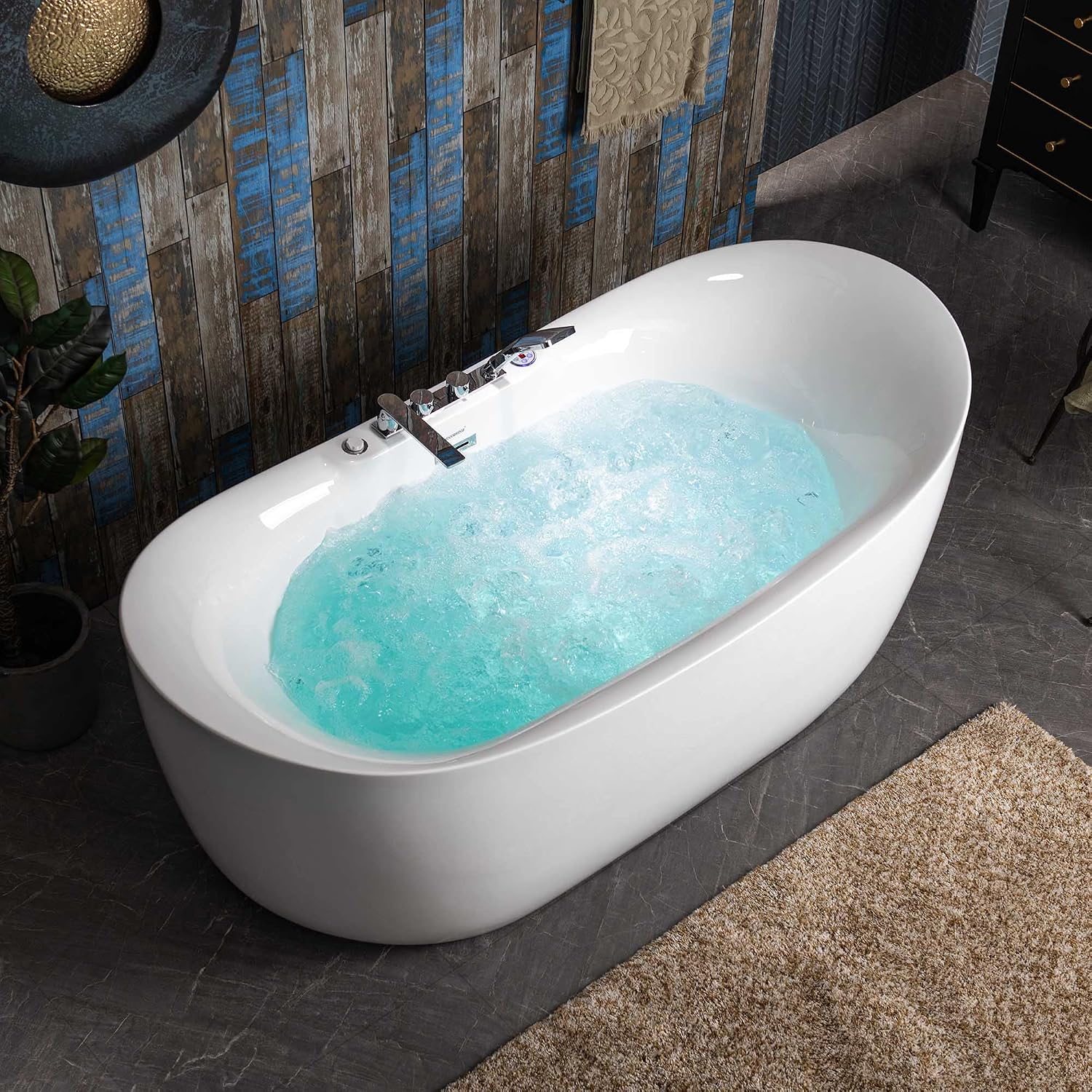 WOODBRIDGE 72' x 35-3/8' Whirlpool Water Jetted and Air Bubble Freestanding Heated Soaking Combination Bathtub wirh LED control panel and Faucet,BJ-400+F0041