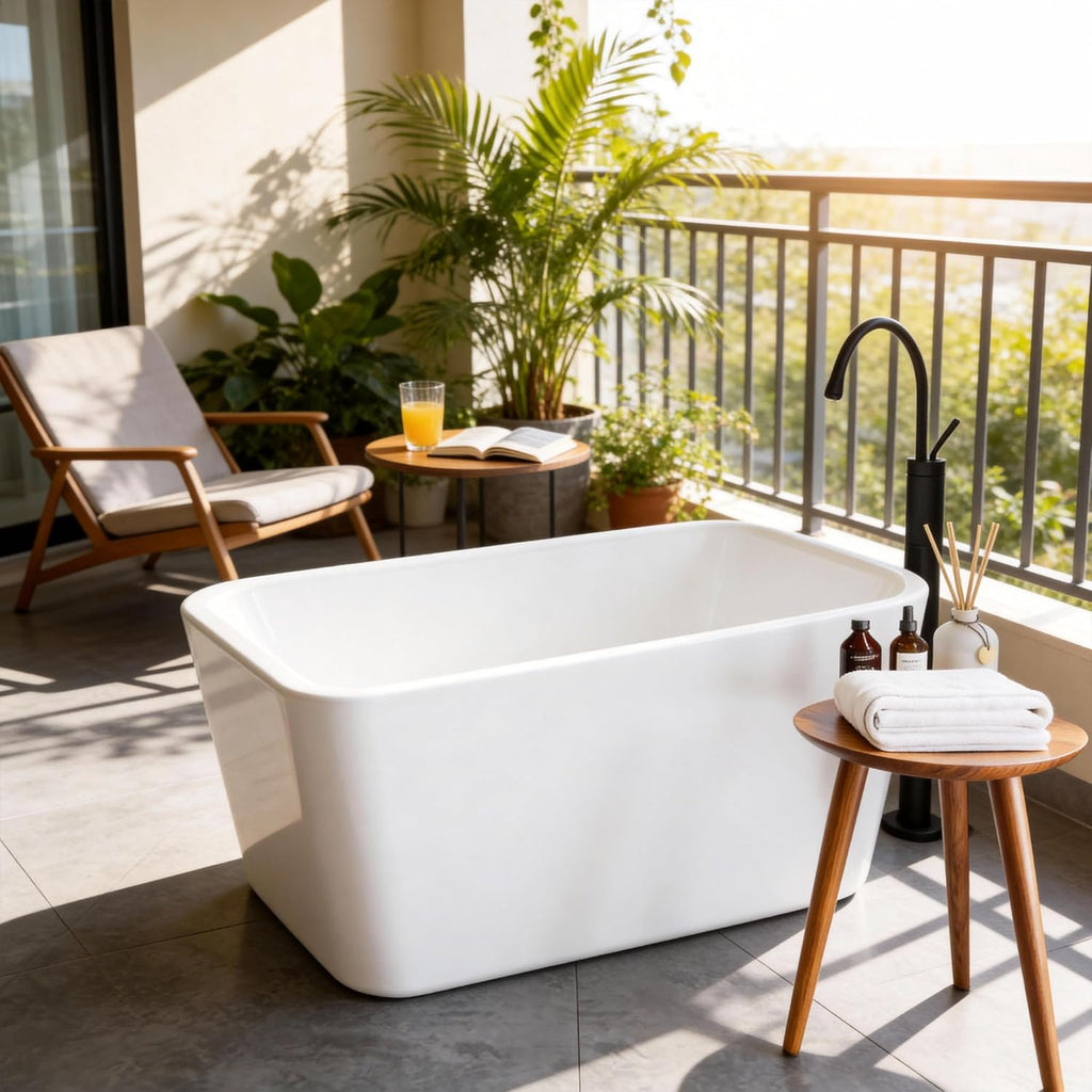 Garvee 49' Acrylic Freestanding Bathtub, Modern Deep Soaking Tub, cUPC Certified Free Standing Tub, Chrome Drain/Overflow, White Acrylic, White Square