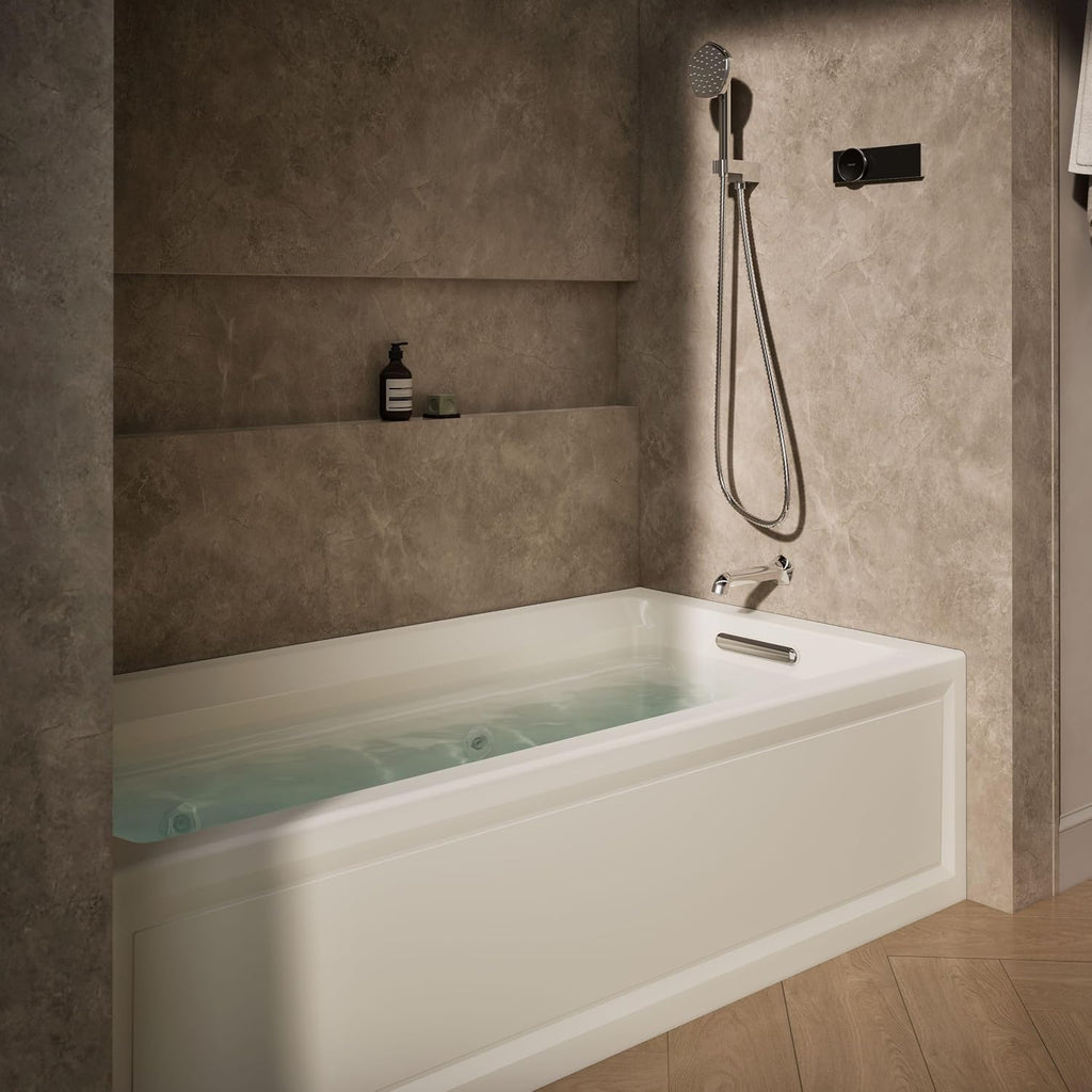 Kohler K-1124-HR-96 Archer 6Ft Whirlpool with Comfort Depth Design, Integral Apron, Right-Hand Drain and Heat, Biscuit