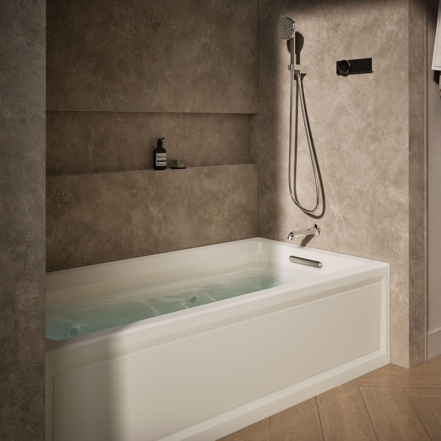 Kohler K-1124-HR-96 Archer 6Ft Whirlpool with Comfort Depth Design, Integral Apron, Right-Hand Drain and Heat, Biscuit