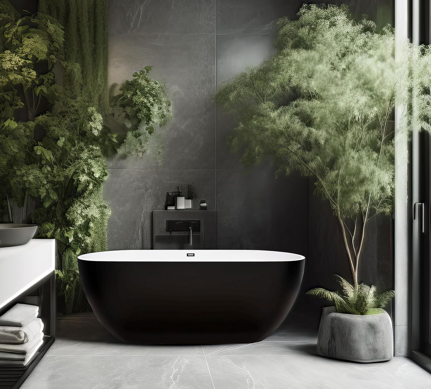 BuildMyplace 67' Acrylic Freestanding Bathtub, Contemporary Soaking Tub With Overflow and Pop Up Drain In Chrome, Stand Alone Soaking BathTub, Glossy Black Bathroom Tub for Adults, cUPC Certified